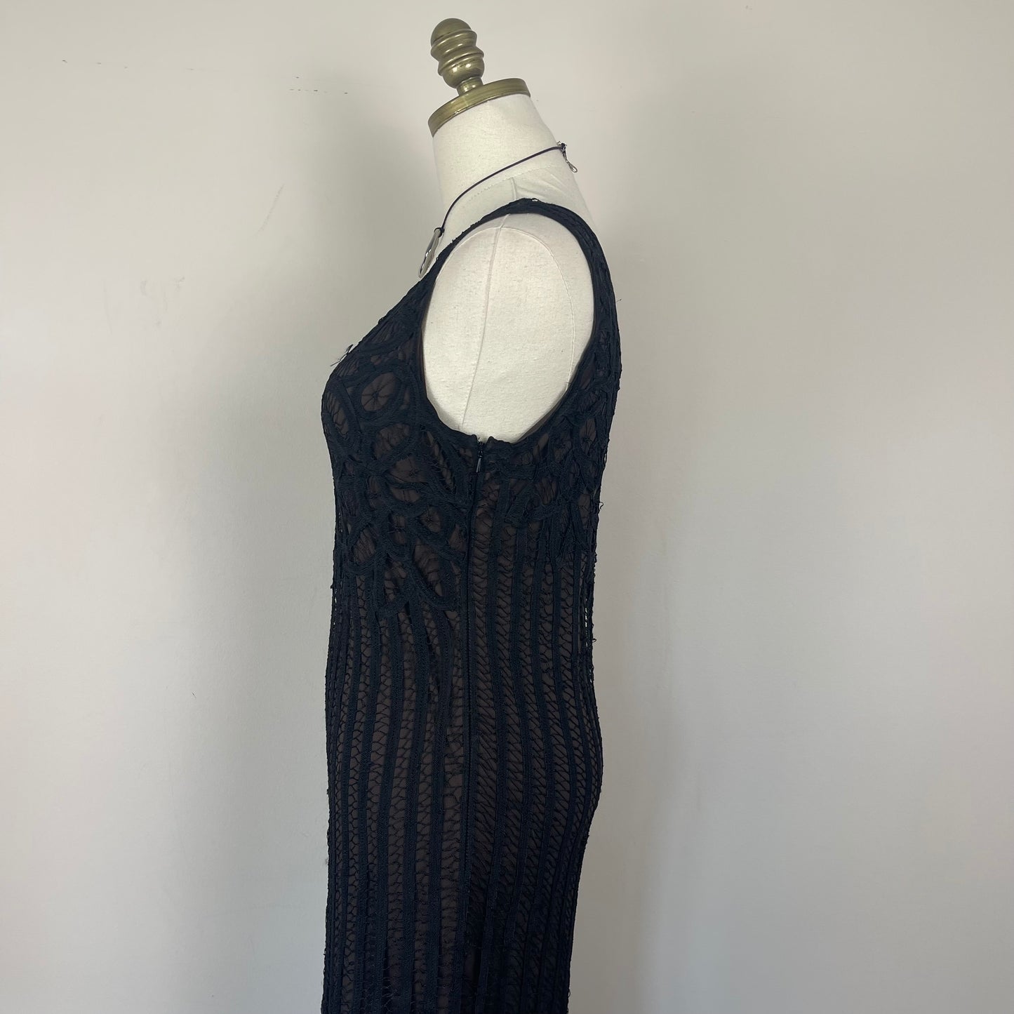 Vintage Open Knit Black and Brown Maxi Dress