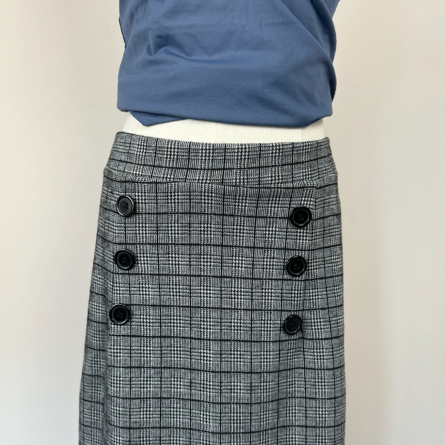 Grey Plaid Knit Midi Skirt