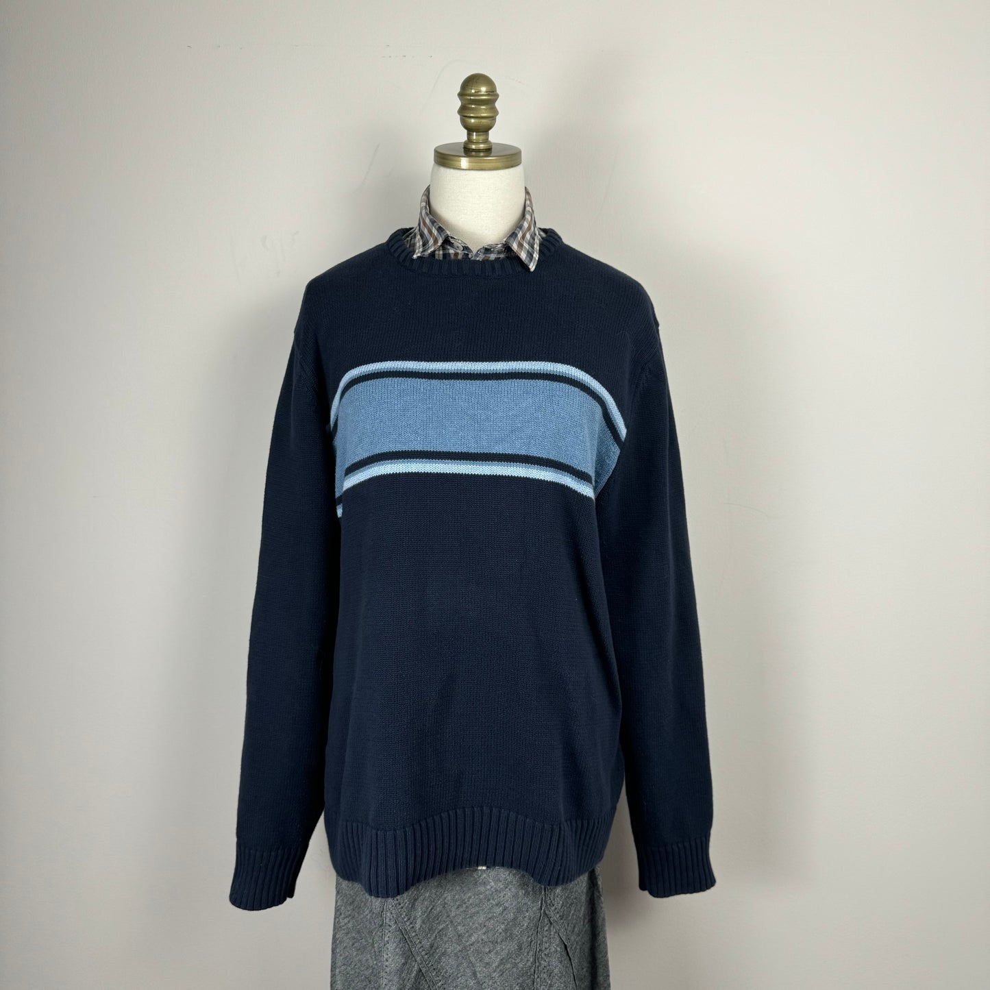 Retro Navy Oversized Crewneck Sweater