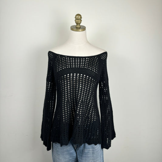 Black Loose Knit Bell Sleeve Sweater