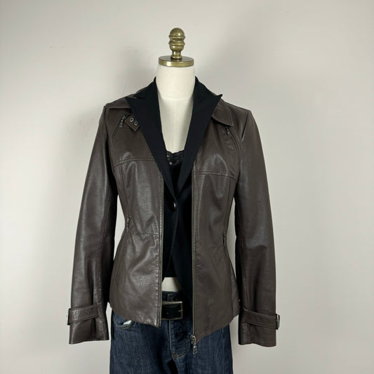 Danier Brown Buckled Moto Leather Jacket