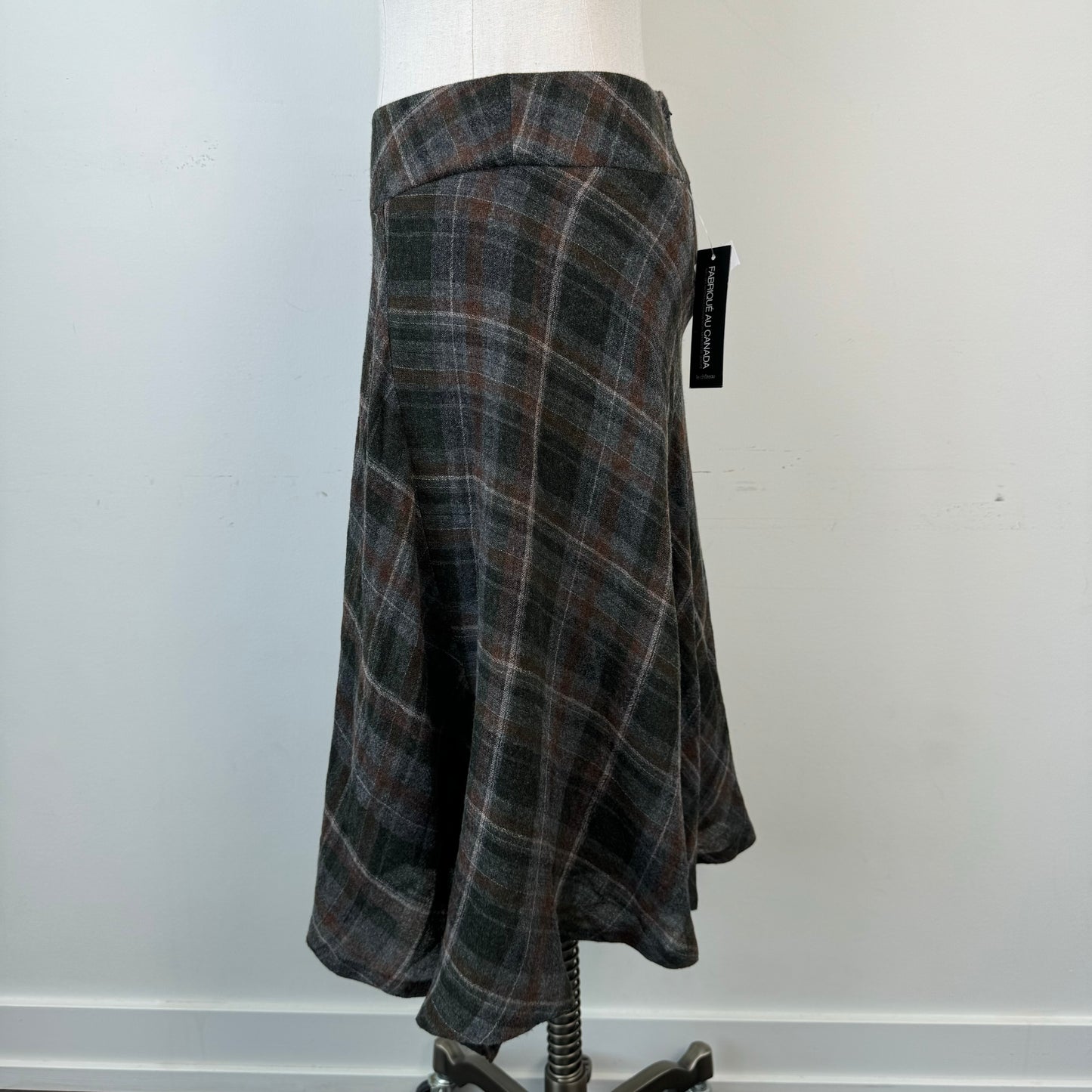 Vintage Plaid Wool Blend Midi Skirt