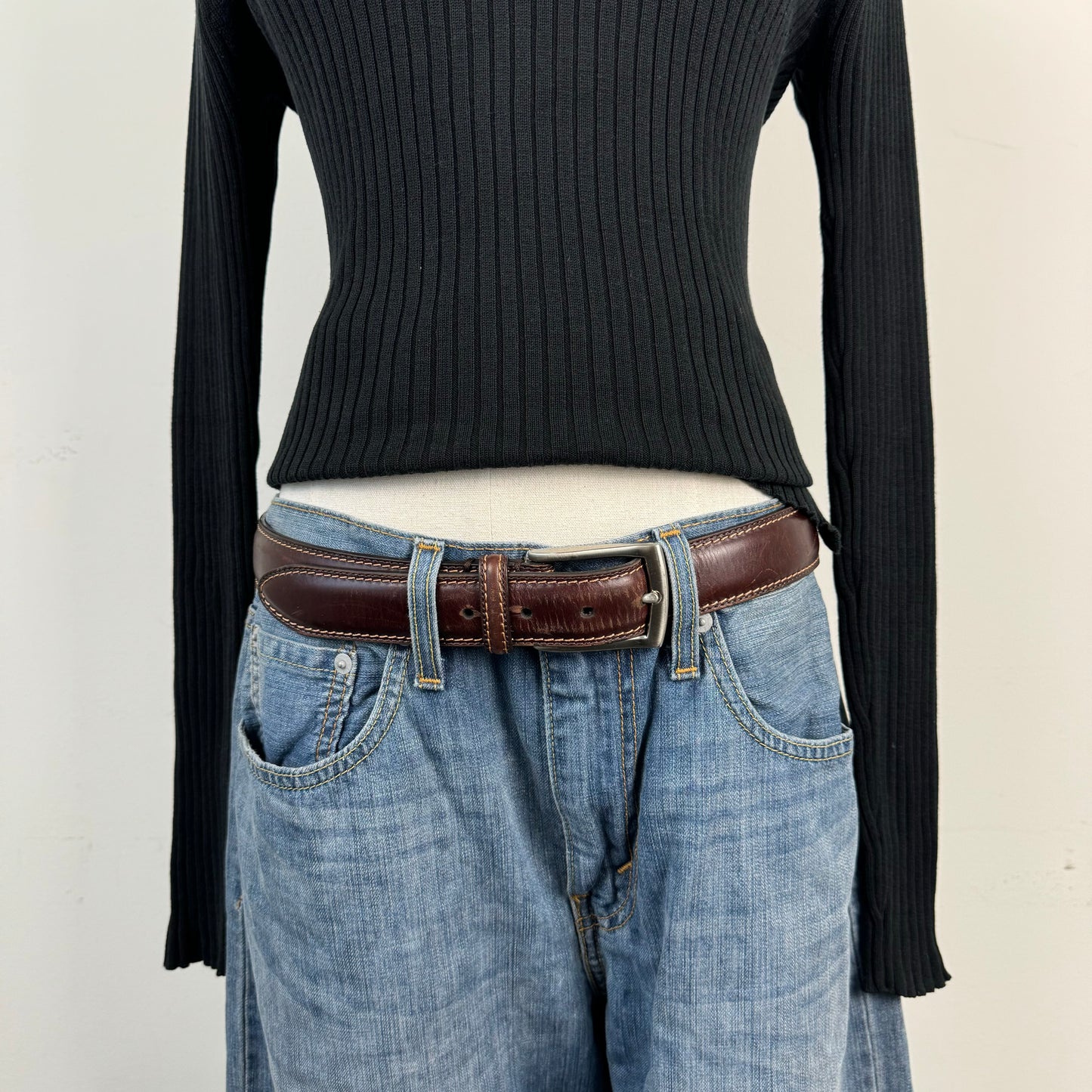 Brown Genuine Leather Silver Buckle Belt