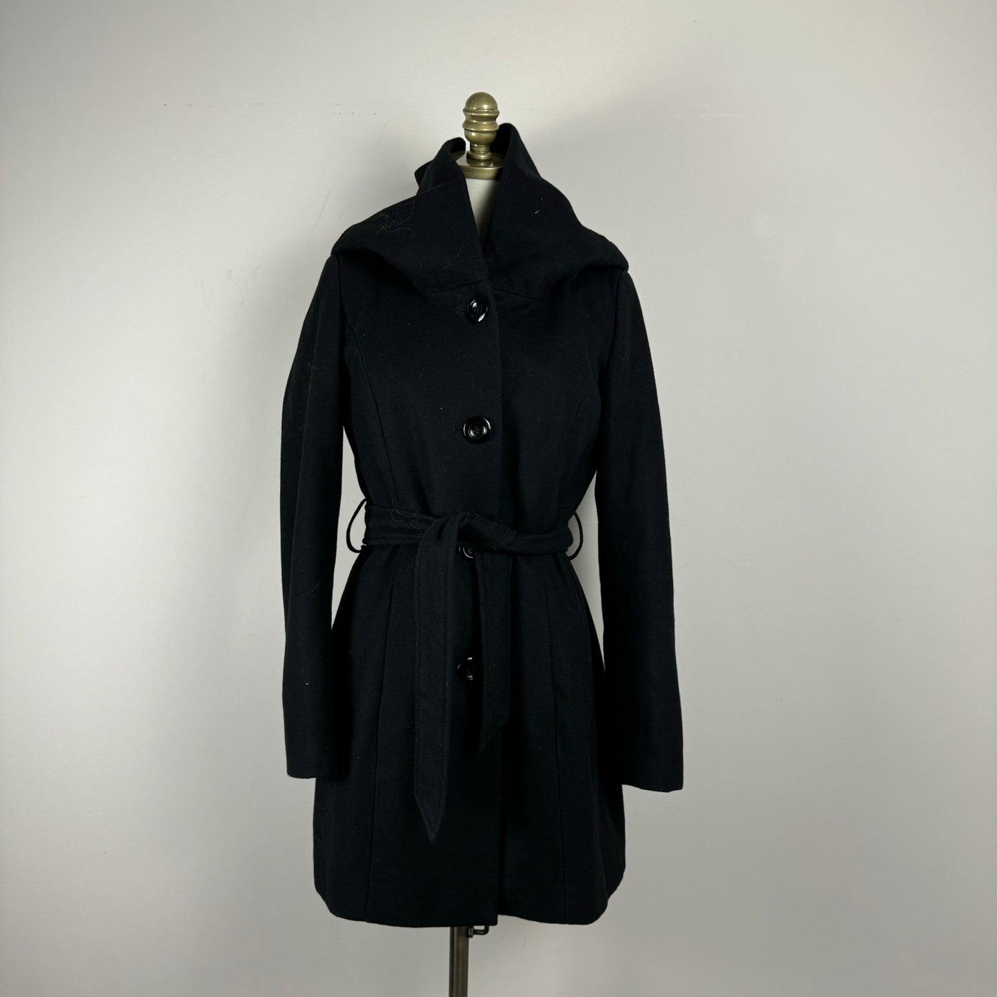 Vintage Black Long Hooded Trench Coat