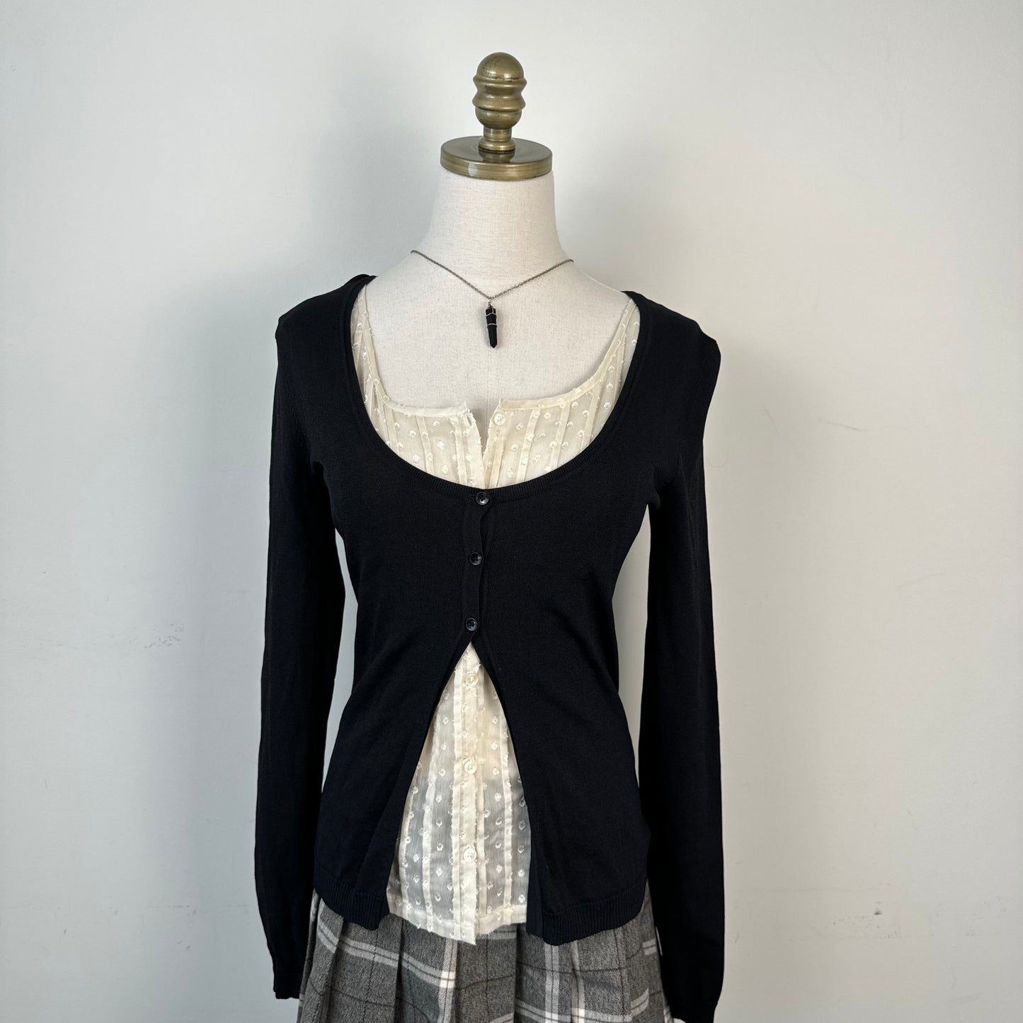 Open Front Cardigan Sheer Chiffon Layer Knit Top