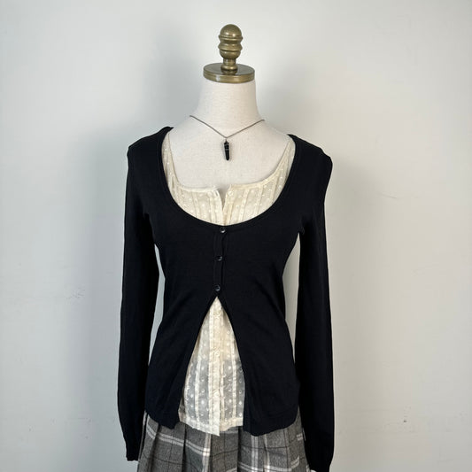 Open Front Cardigan Sheer Chiffon Layer Knit Top