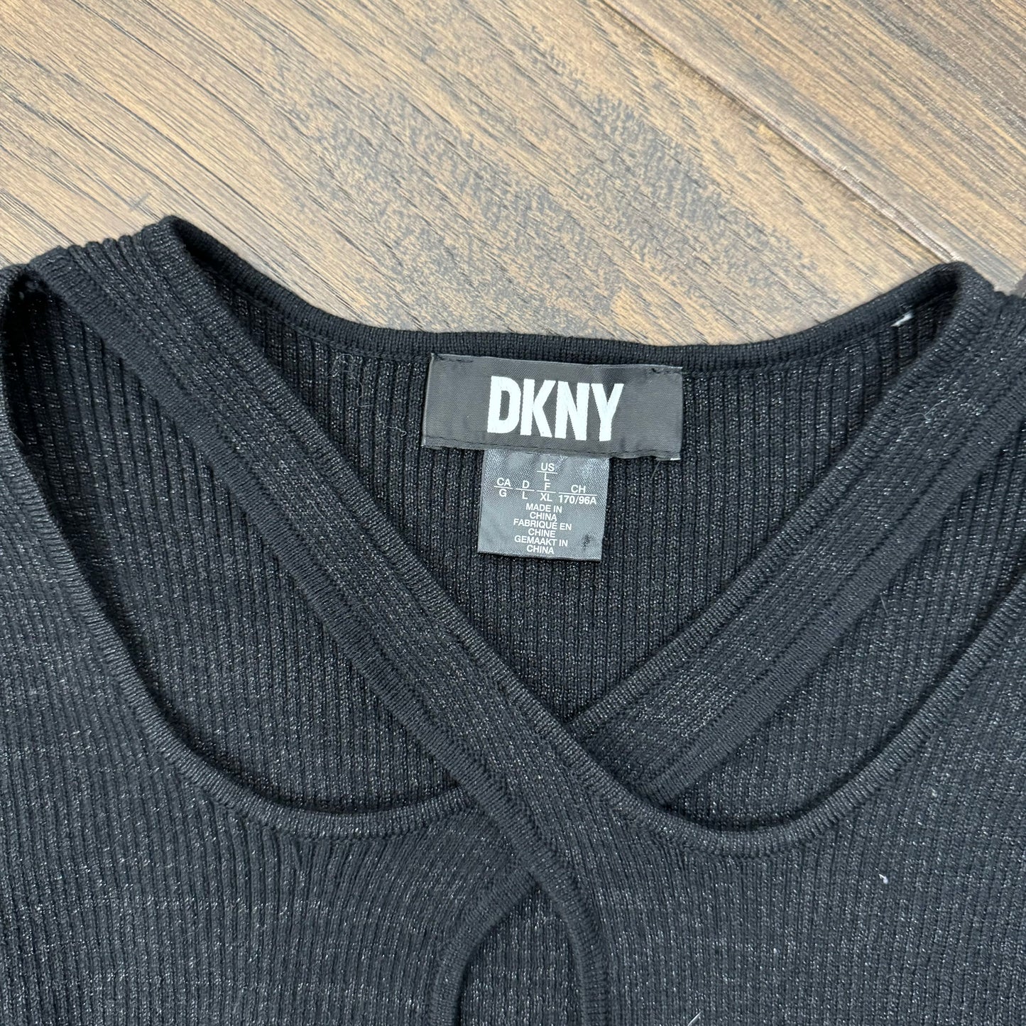 DKNY Black Ribbed Knit Cutout Sweater