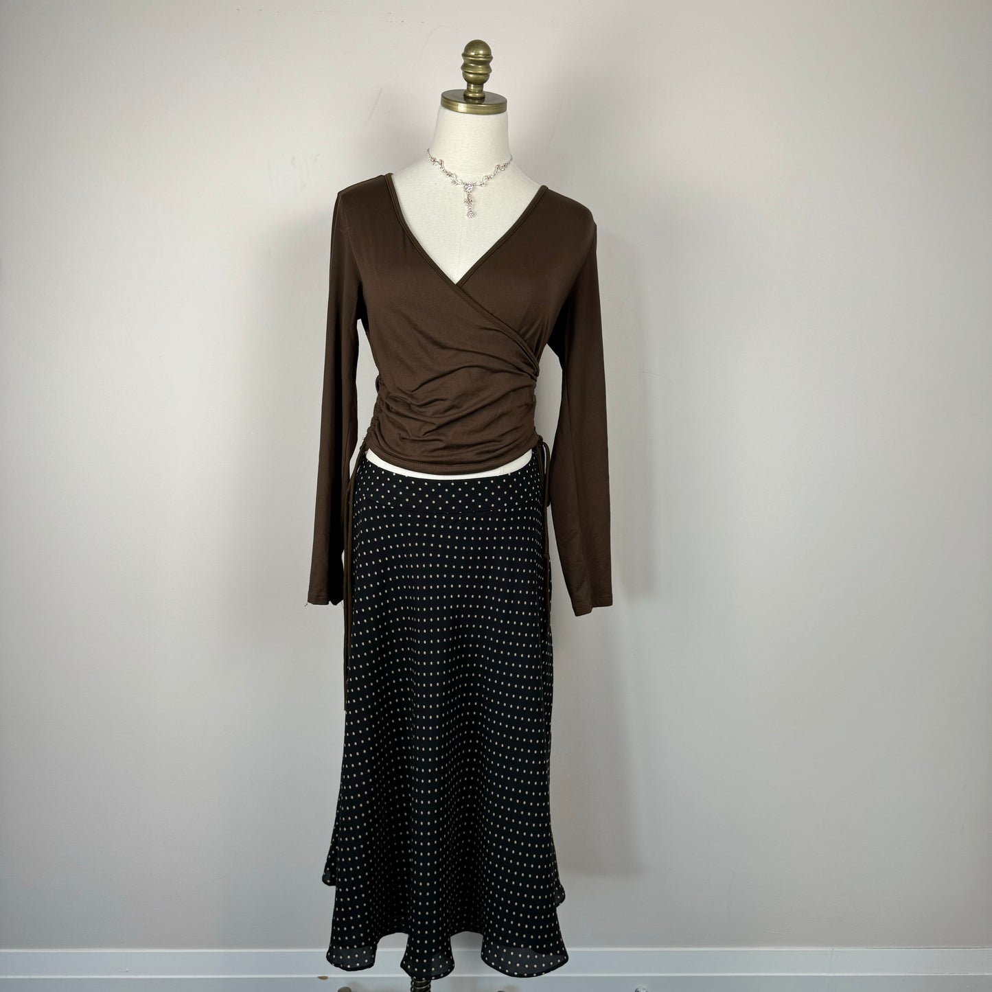 Vintage Polka Dot Silk Maxi Skirt