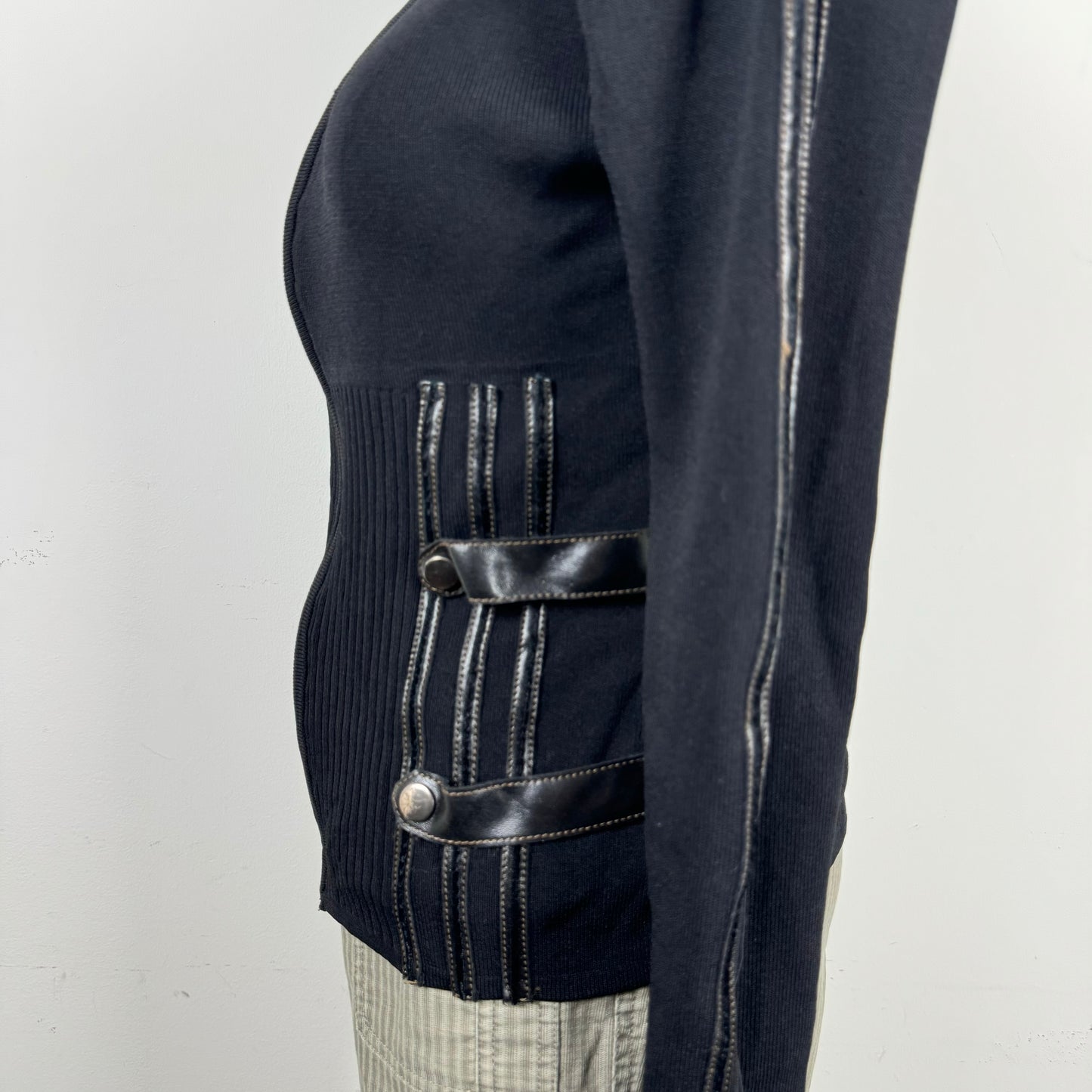 Black Fitted Zip Up Sweater Buckle Detail