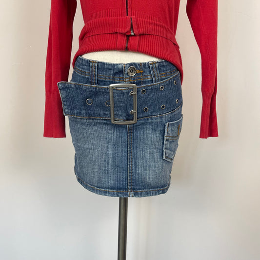 Vintage Belted Denim Mini Skirt
