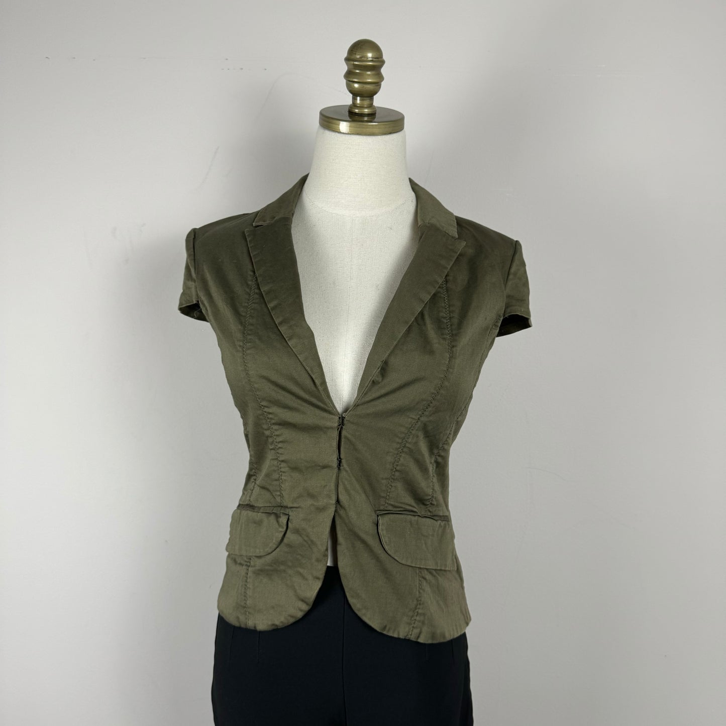 Olive Green Deep Neck Fitted Vest