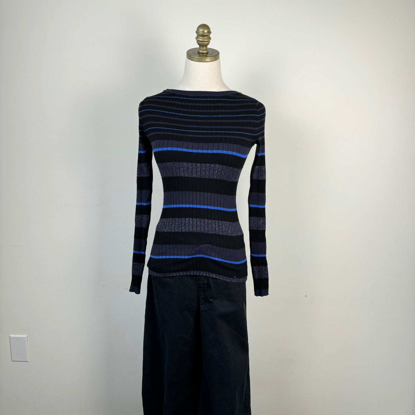 Black Striped Fitted Knit Sweater