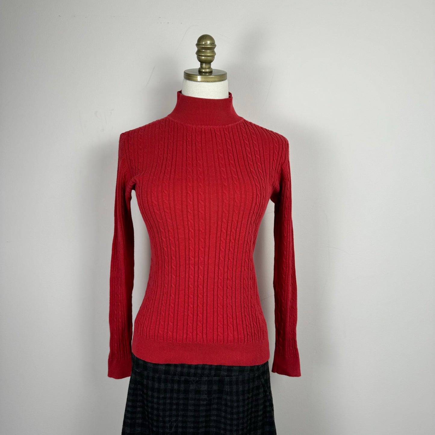 Vintage Red Cable Knit Turtleneck Sweater