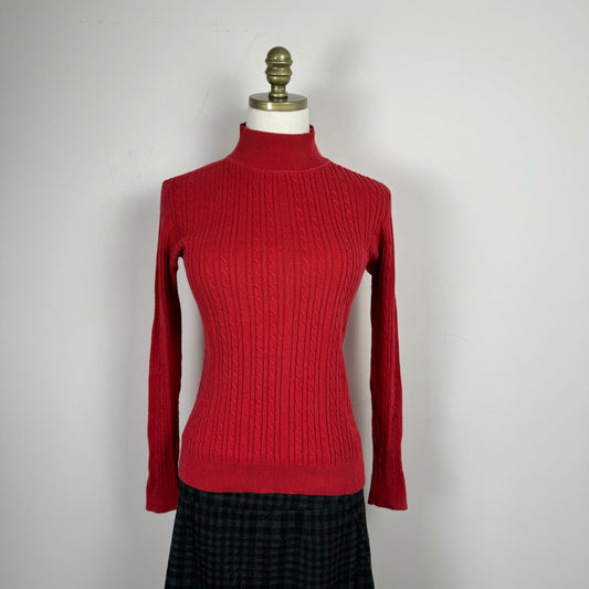 Vintage Red Cable Knit Turtleneck Sweater