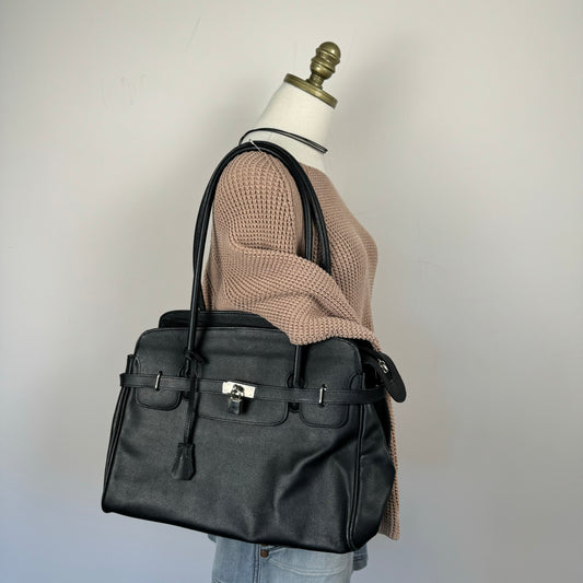 Black Leather Large Shoulder Bag