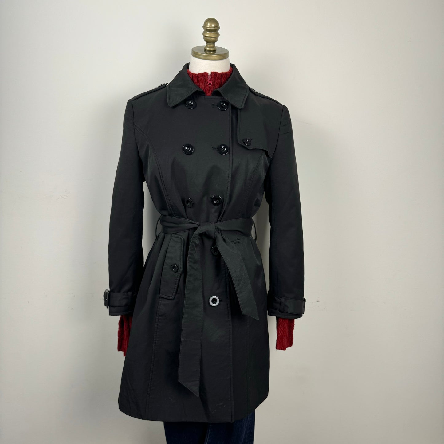 Vintage Black Double Breasted Trench Coat