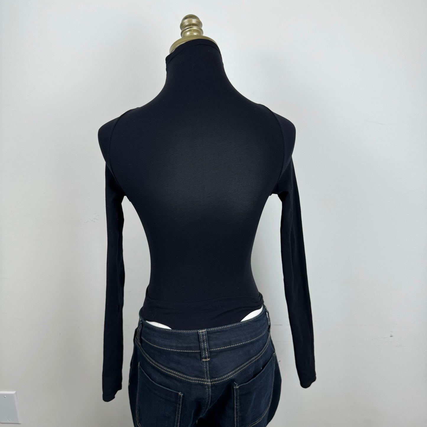 Black Fitted Turtleneck Bodysuit Long Sleeve Top
