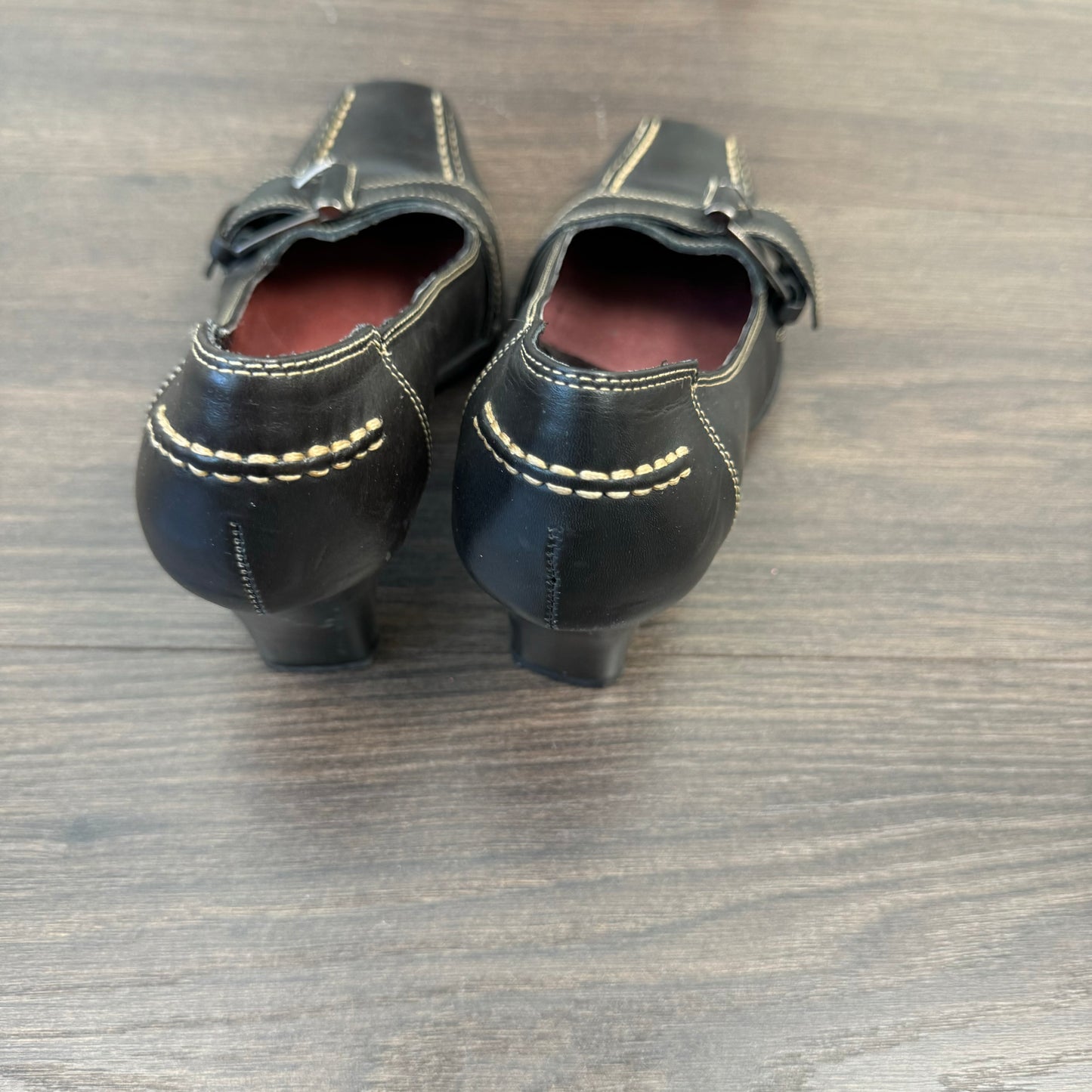 Dark Brown Leather Buckle Kitten Heels