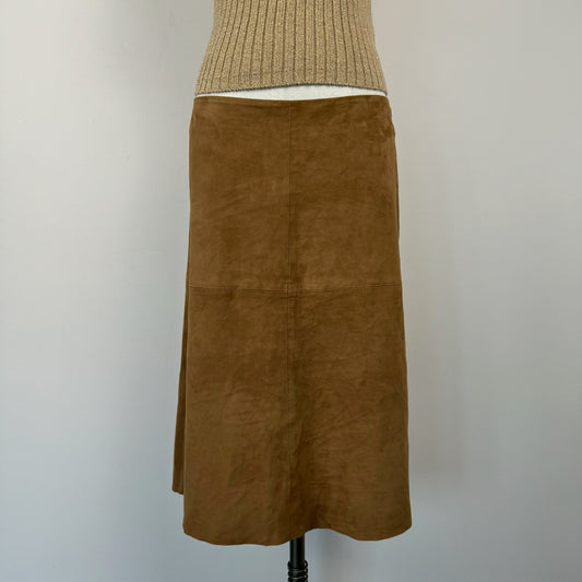 Brown Tan Suede Midi Skirt