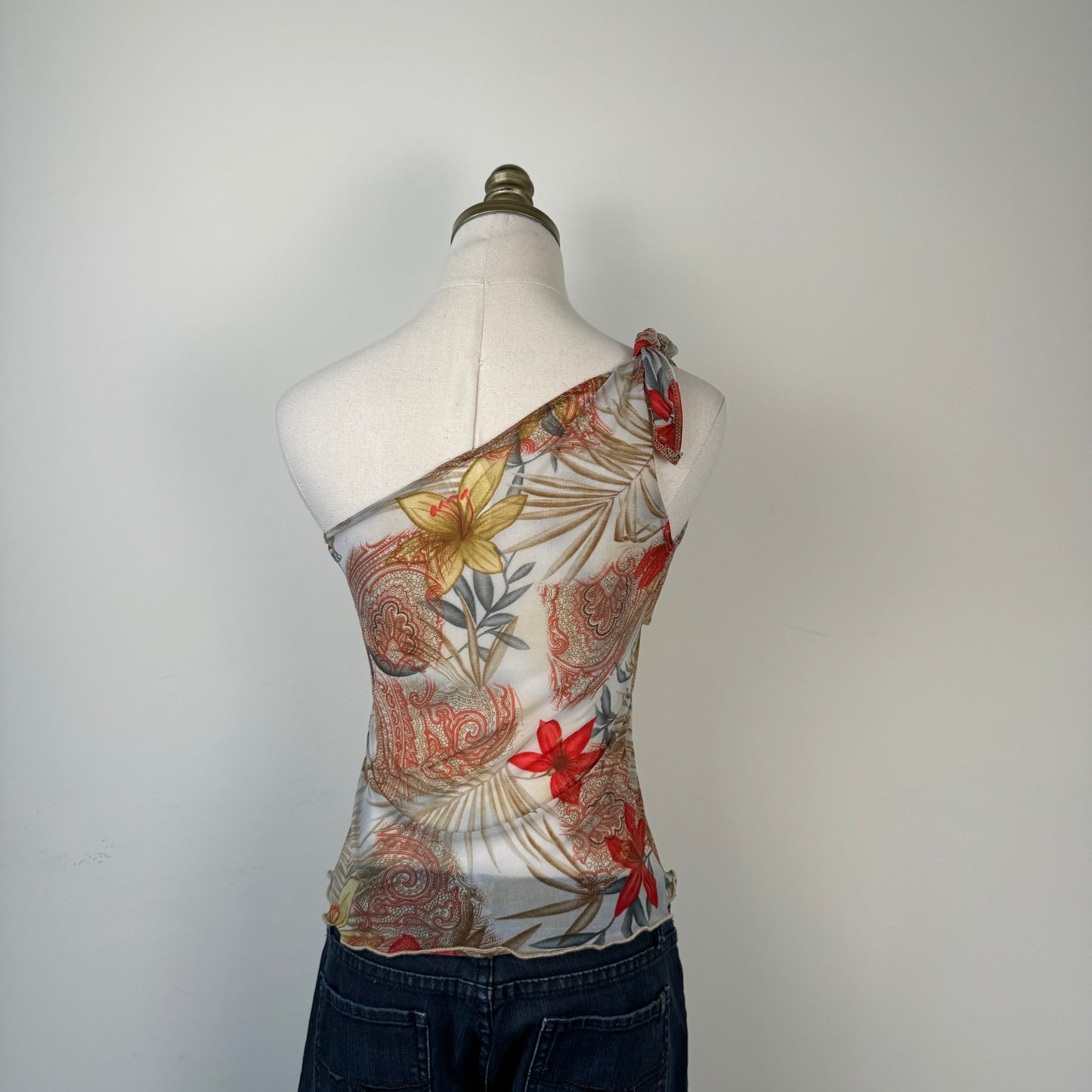Vintage One Shoulder Floral Print Top