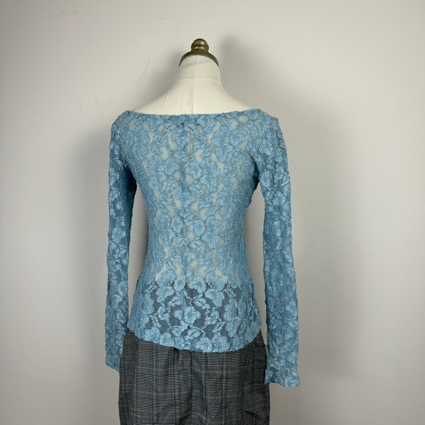 Betsey Johnson Blue Lace Long Sleeve Top