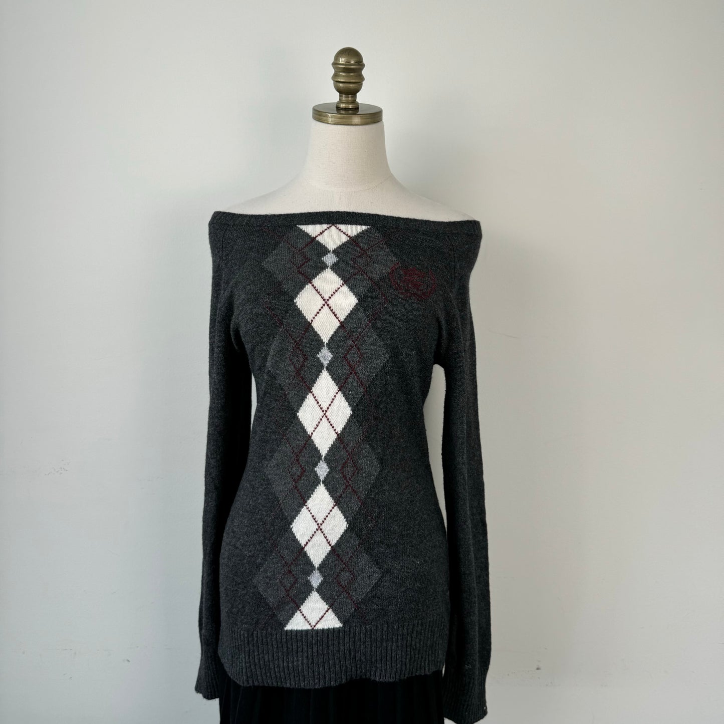 Preppy Argyle Boat Neck Sweater