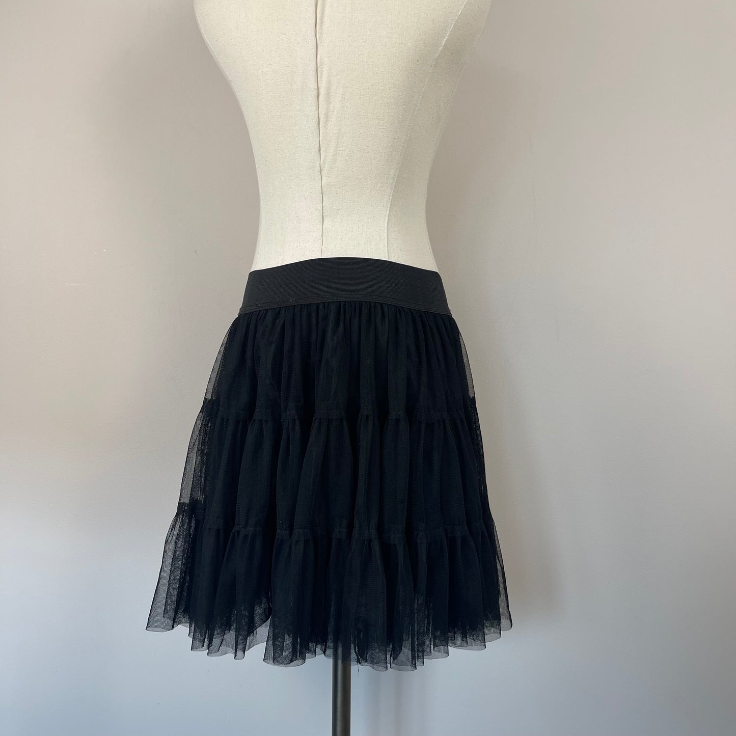 Vintage Ruffled Tiered Black Mini Skirt