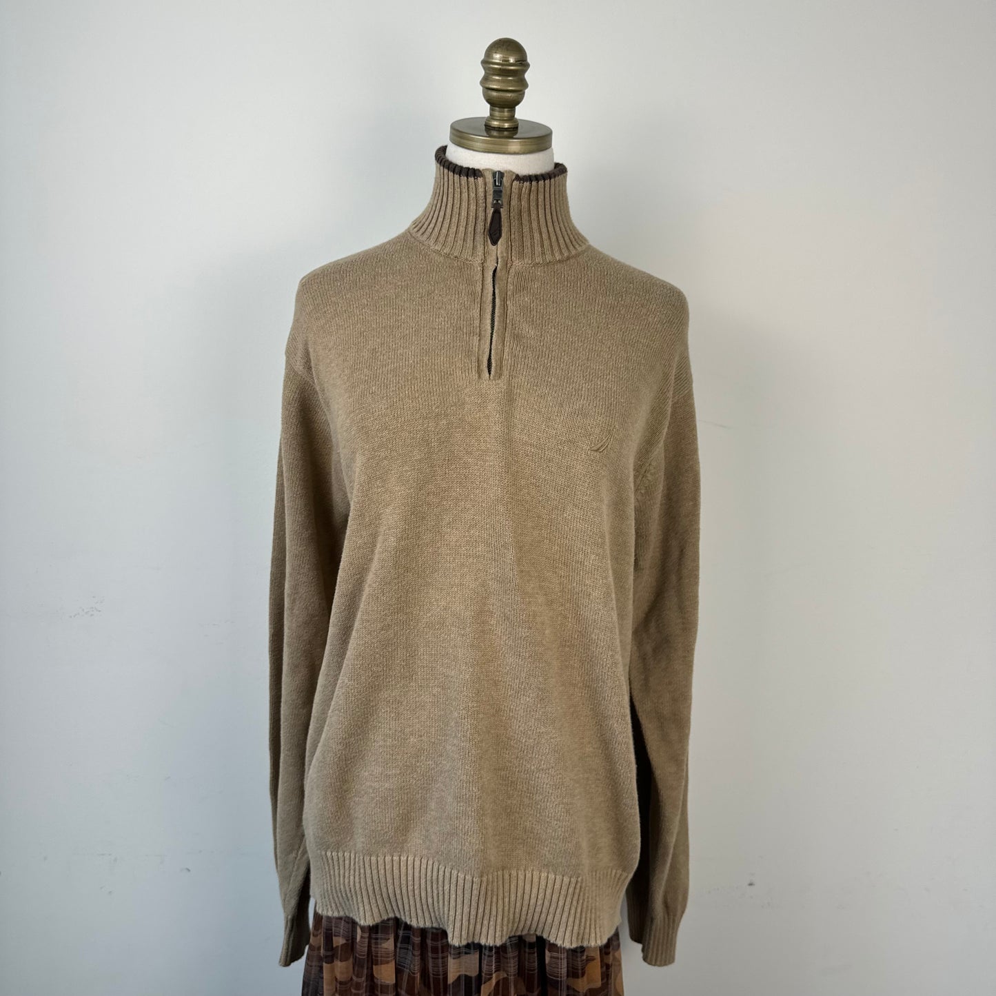 Oversized Tan Quarter Zip Knit Sweater