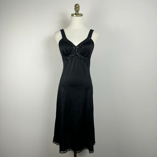 Vintage French Maid Black Lace Trim Slip Dress