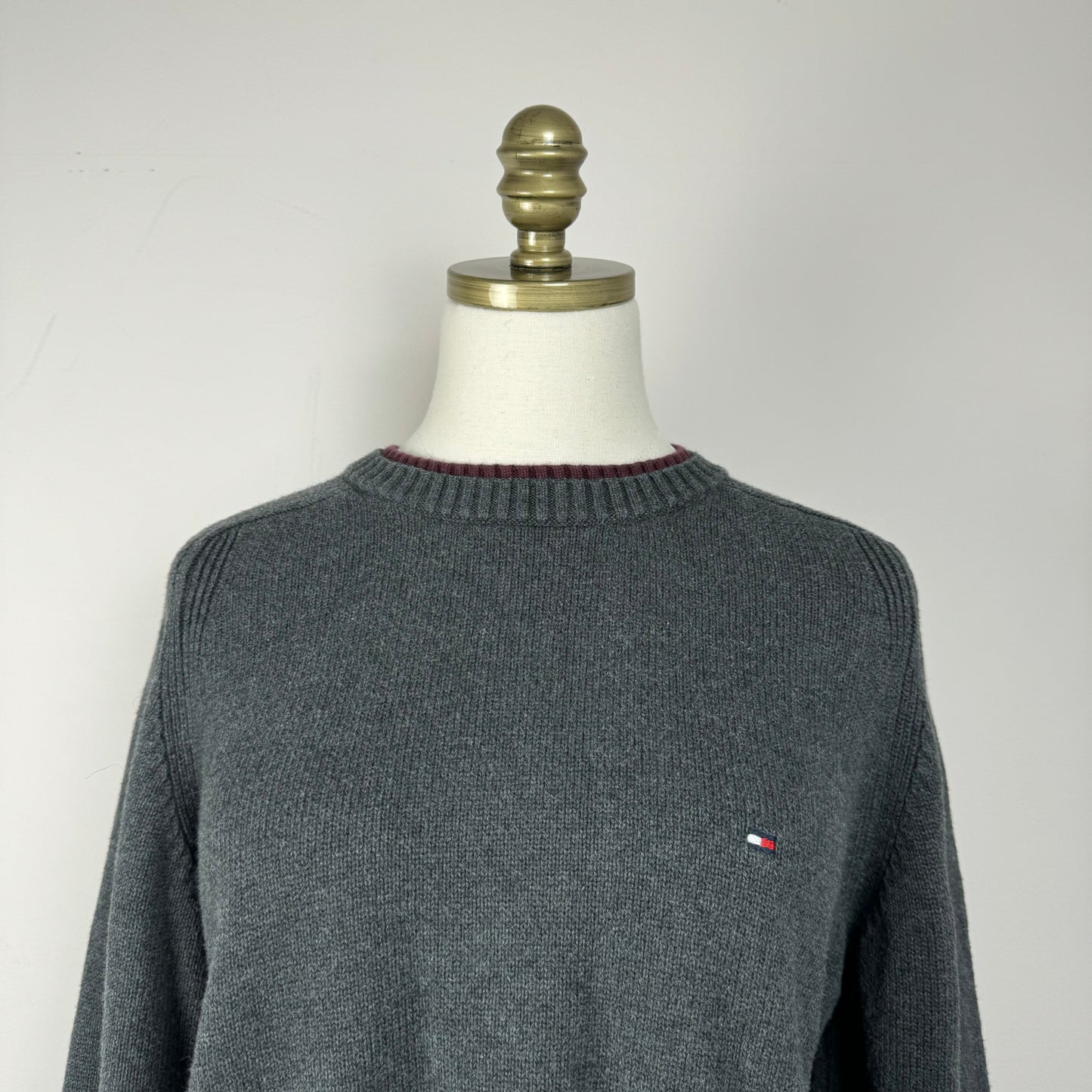 Tommy Dark Grey Oversized Knit Crewneck Sweater