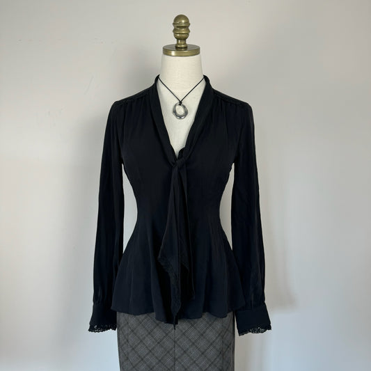 Vintage Silk Ruffled Button Up Shirt