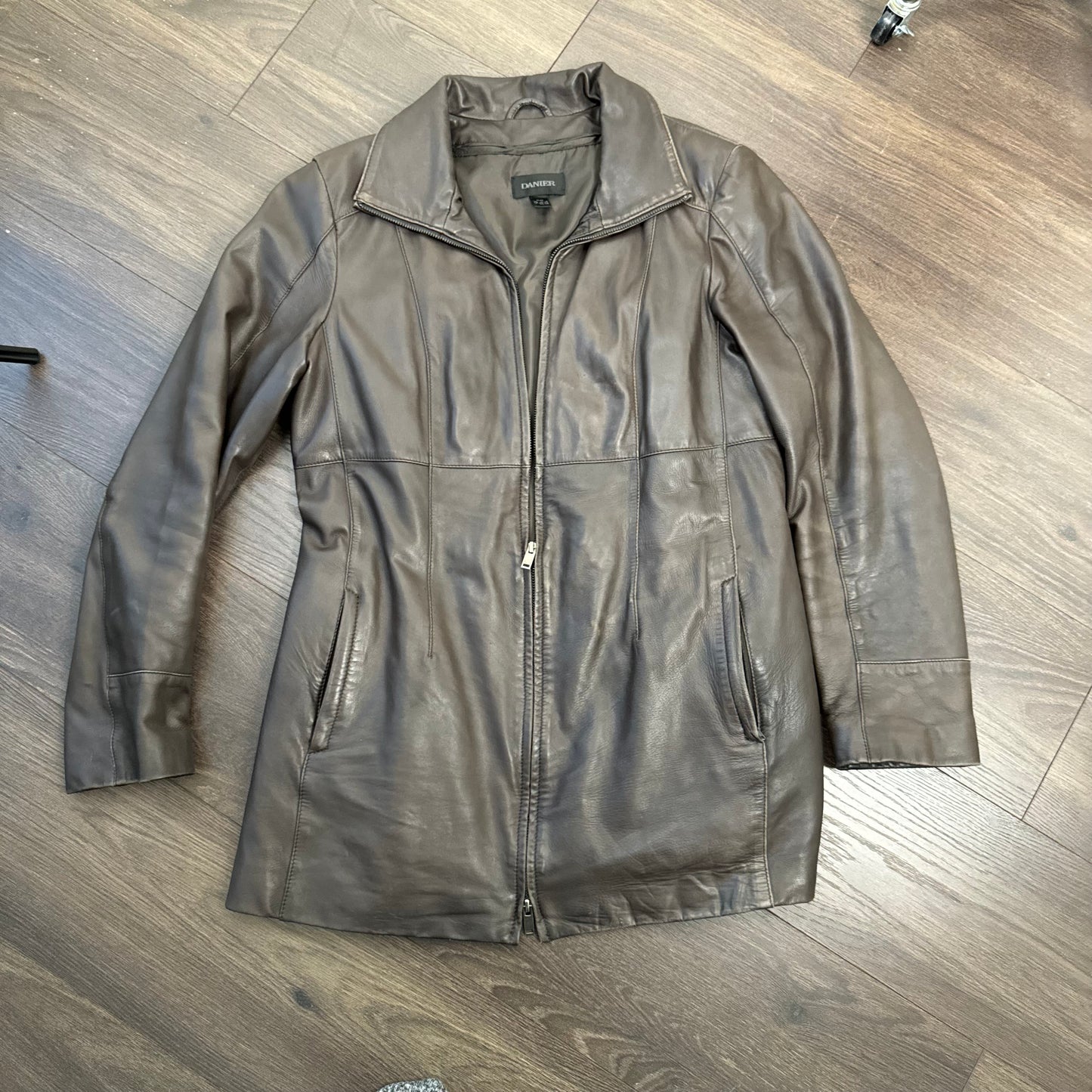 Danier Brown Double Zip Leather Jacket