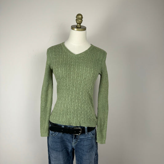 Vintage Sage Green Cable Knit Sweater