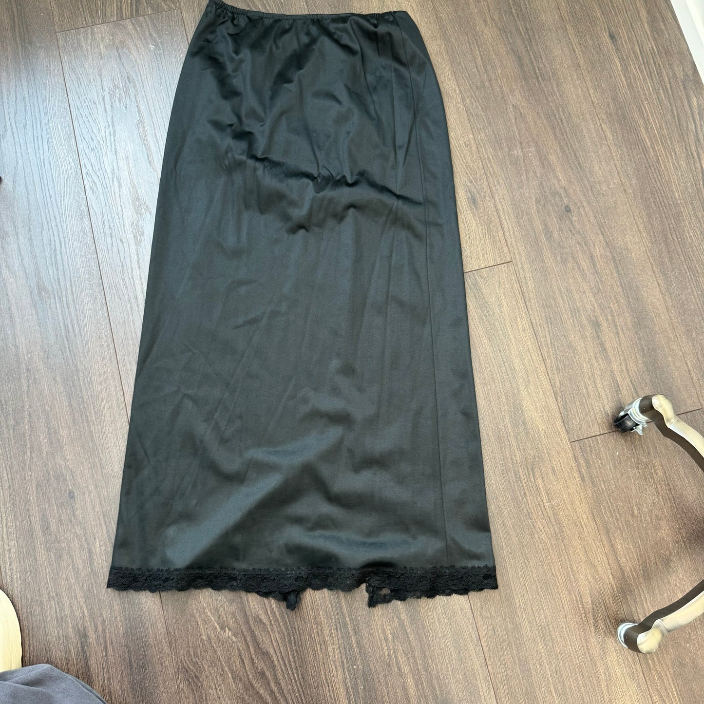 Satin Lace Trim Midi Skirt