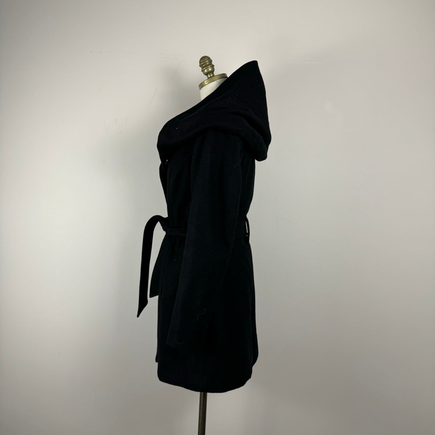 Vintage Black Long Hooded Trench Coat