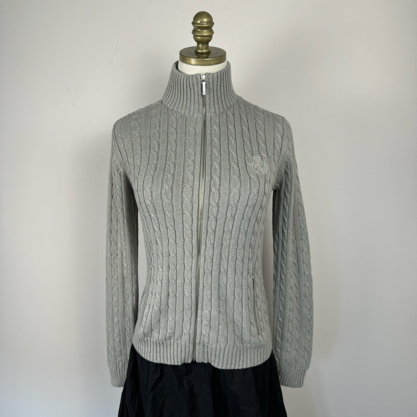 Polo Cable Knit Zip Up Sweater