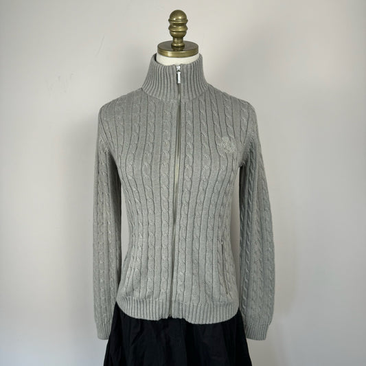 Polo Cable Knit Zip Up Sweater