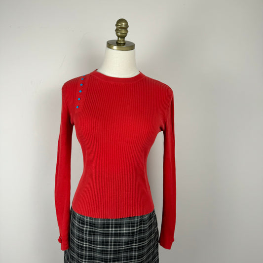 Marc Jacobs Red Ribbed Fitted Sweater