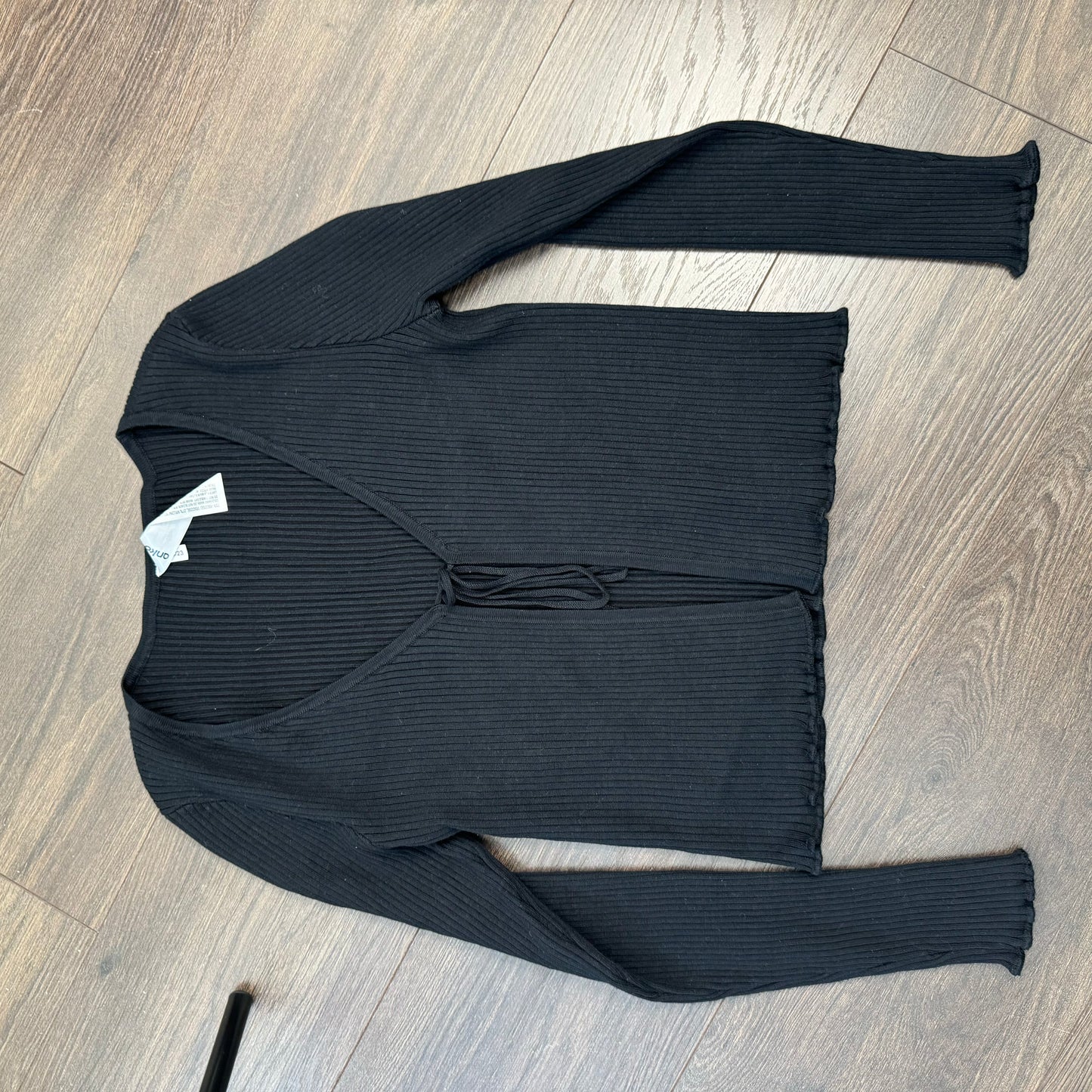 Black Open Front Tie Up Fitted Cardigan