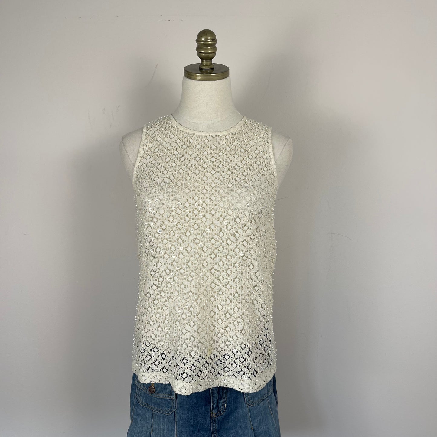 Cream Open Knit Boat Neck Top