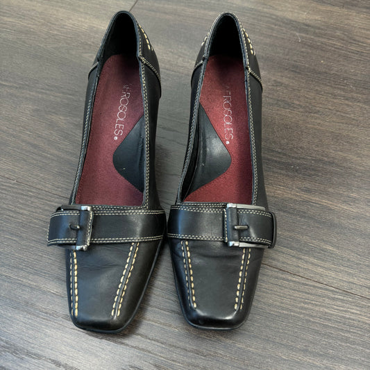 Dark Brown Leather Buckle Kitten Heels