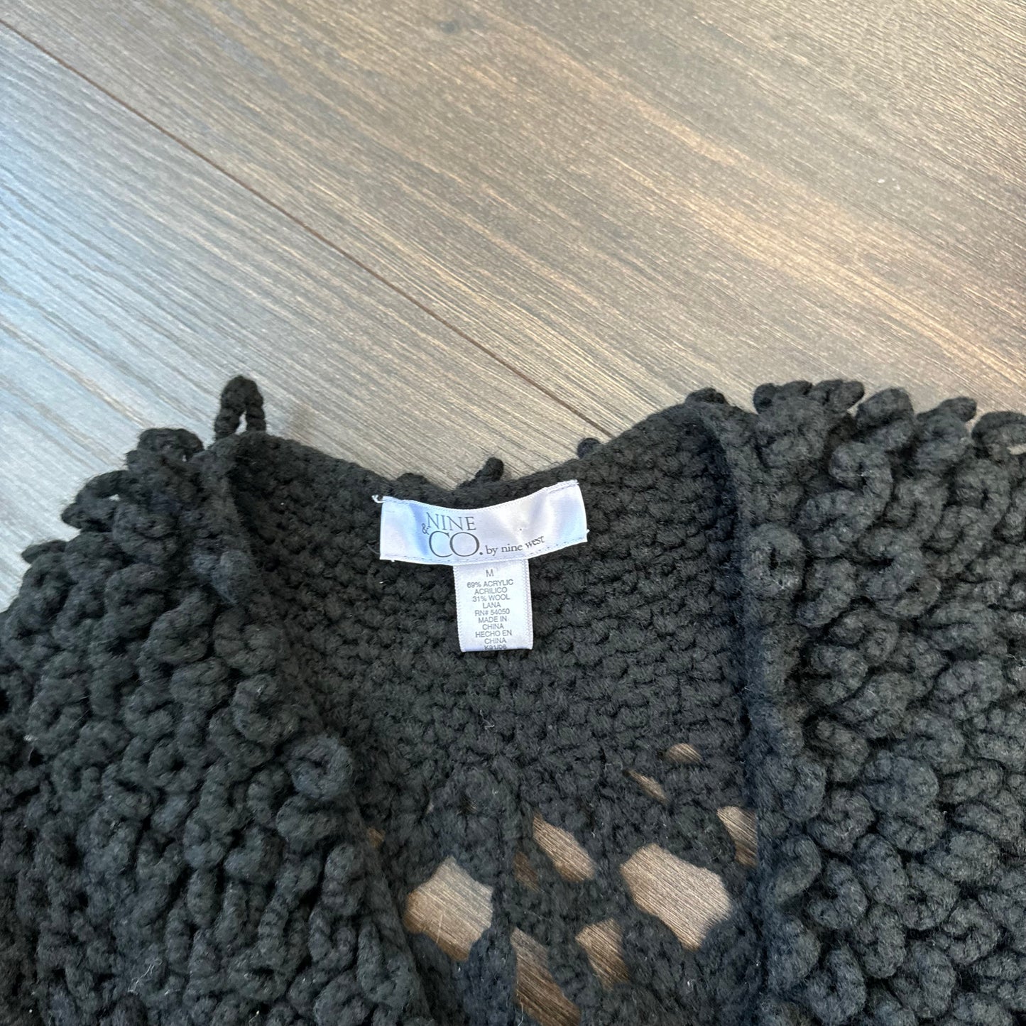 Black Open Front Mesh Crochet Sweater
