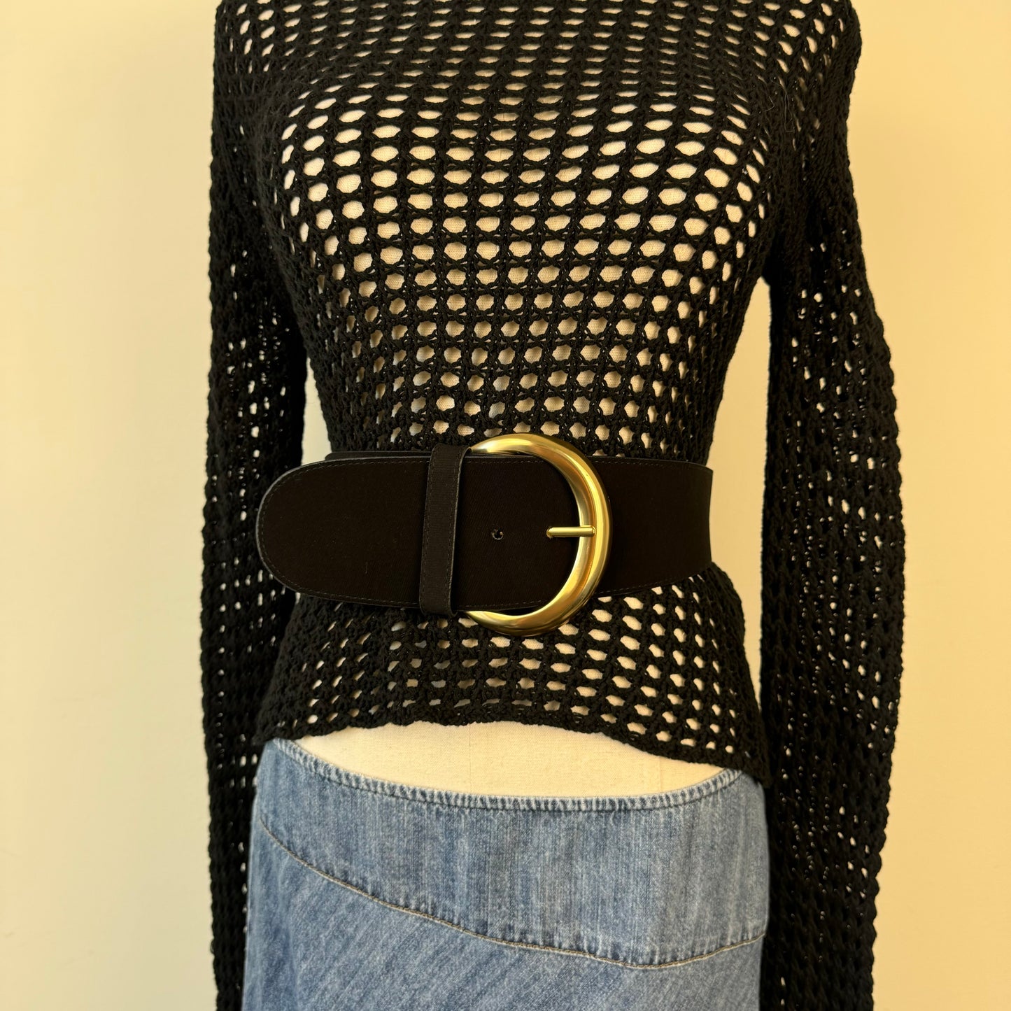 Black Chunky Large Buckle Leather Belt