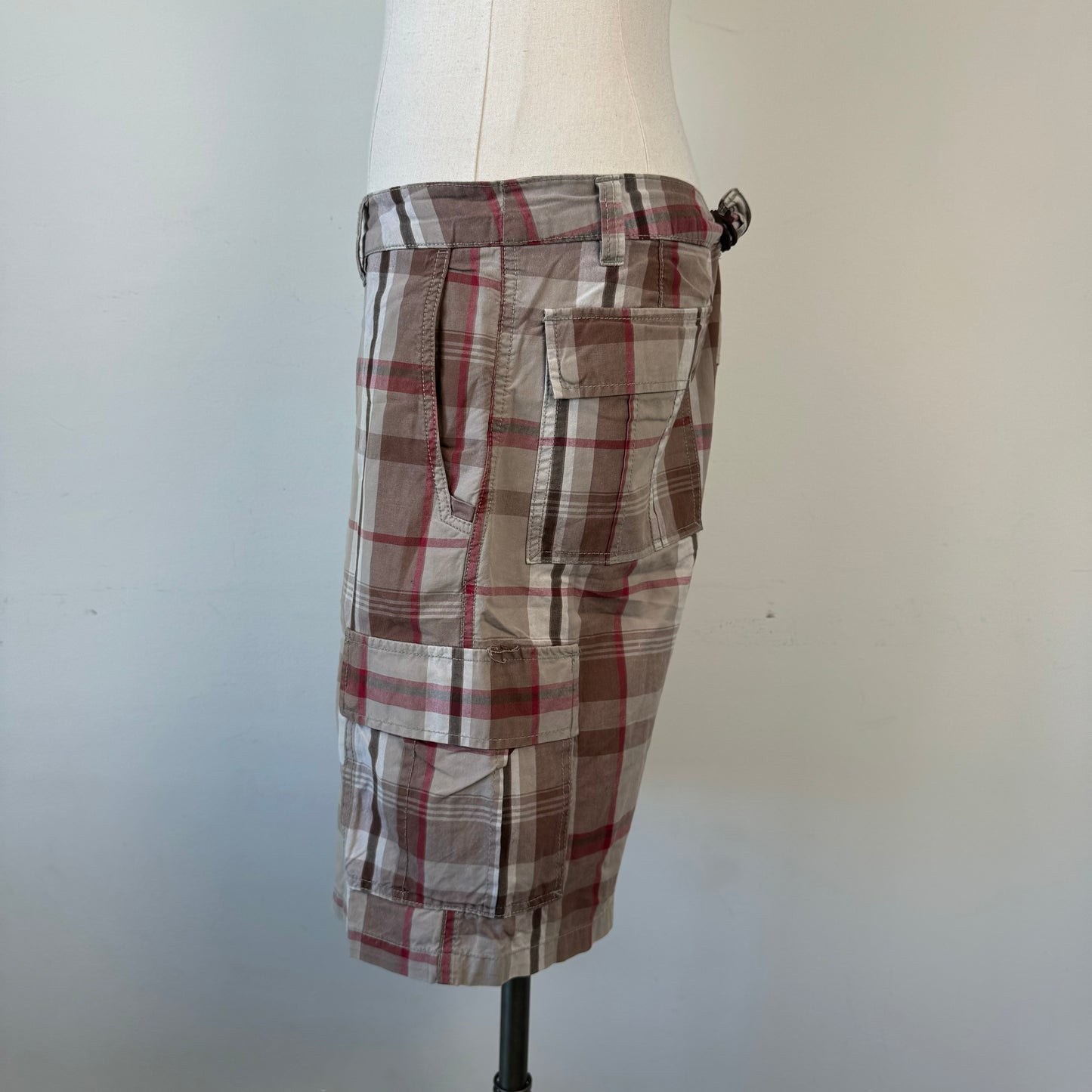 Beige/Red/Brown Plaid Bermuda Shorts