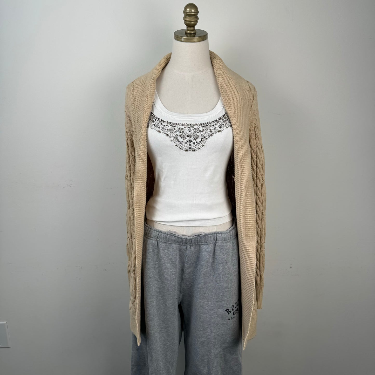 Tommy Cable Knit Tie Waist Maxi Cardigan