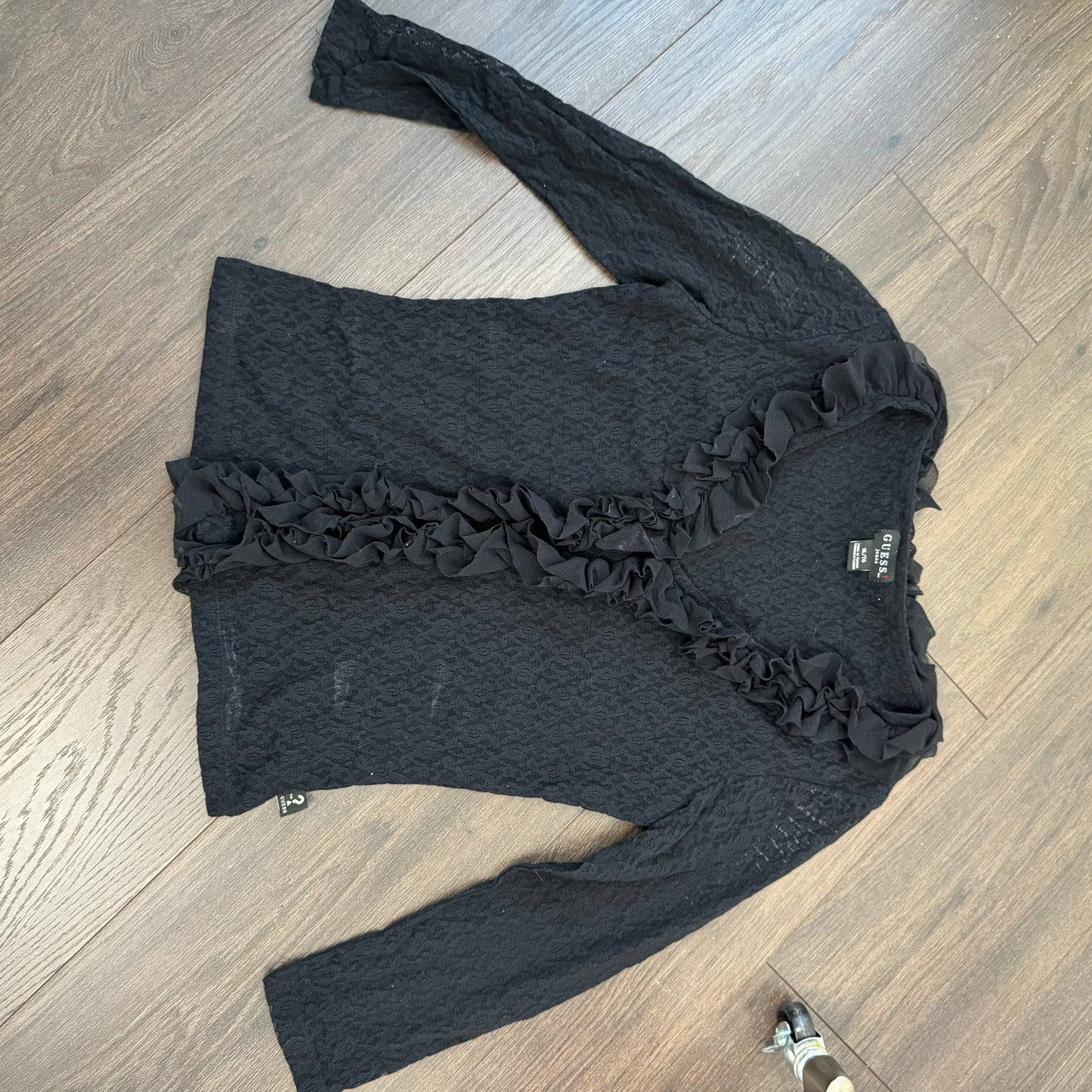 Black Lace Ruffled Fitted Top