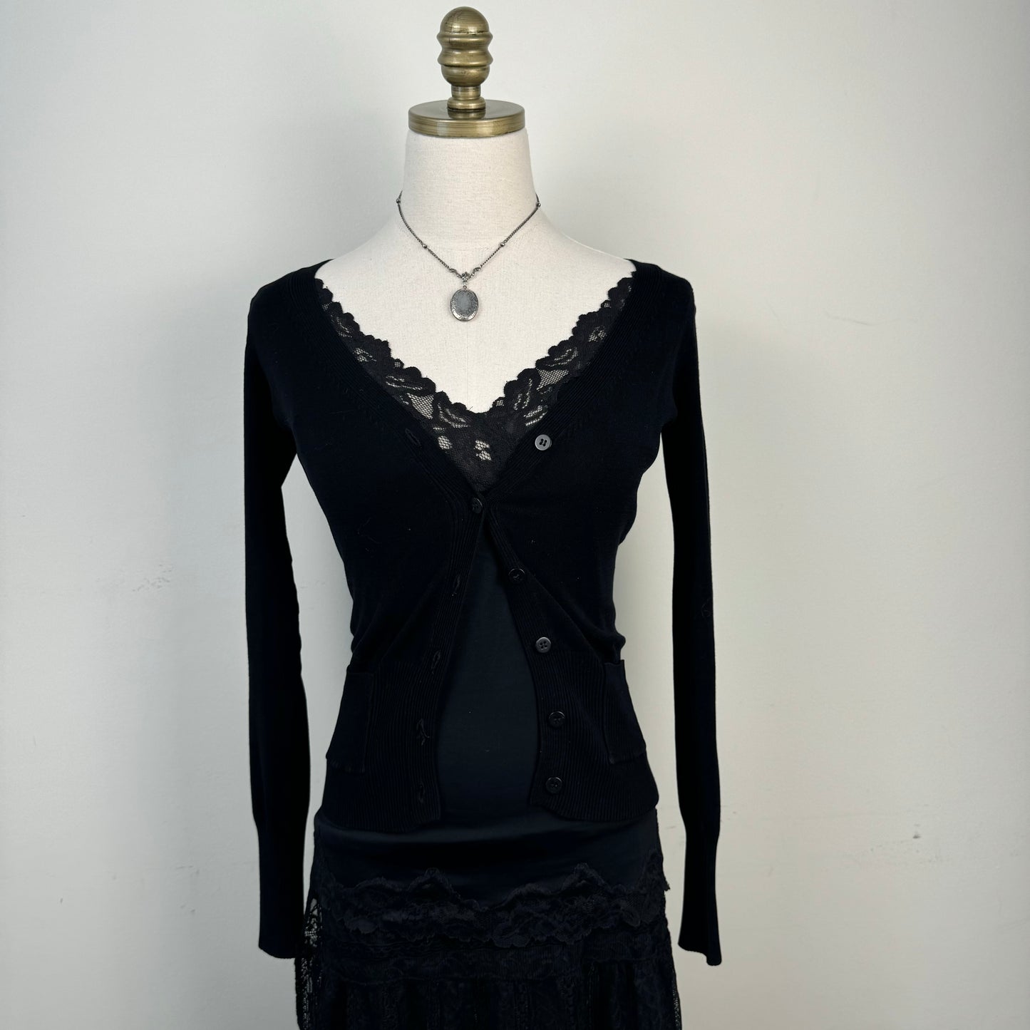 Vintage Fitted Black Button Up Cardigan