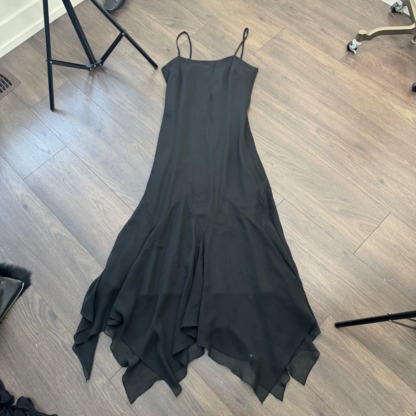 Vintage Chiffon Mesh Overlay Midi Dress