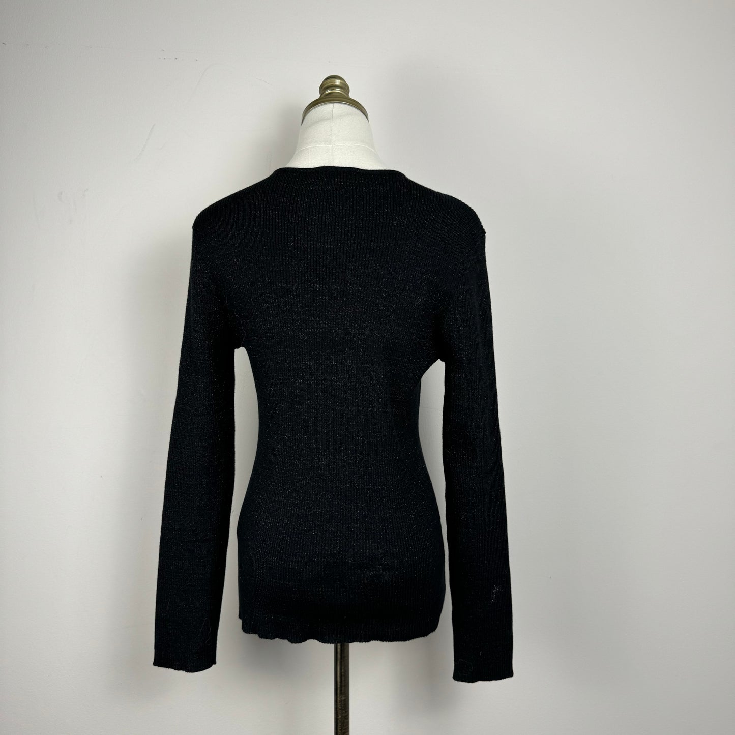 DKNY Black Ribbed Knit Cutout Sweater