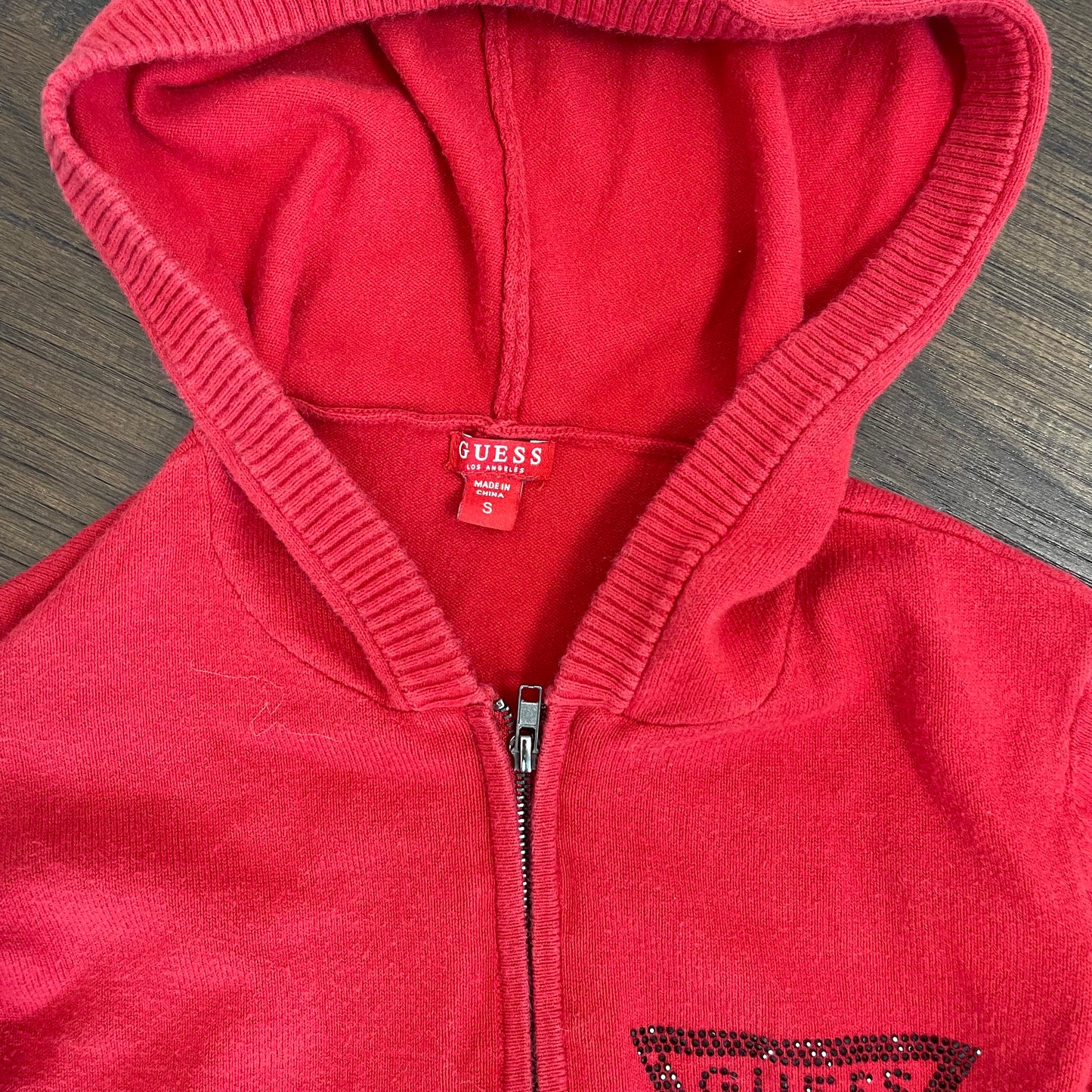 Y2K Red Guess Fitted Zip Sweater